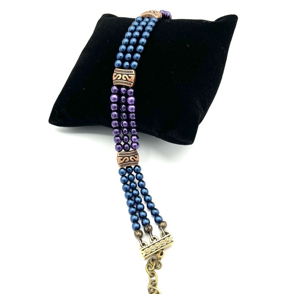 HAND CRAFTED Purple and Navy Pearl Bracelet Unisex - Picture 3 of 5